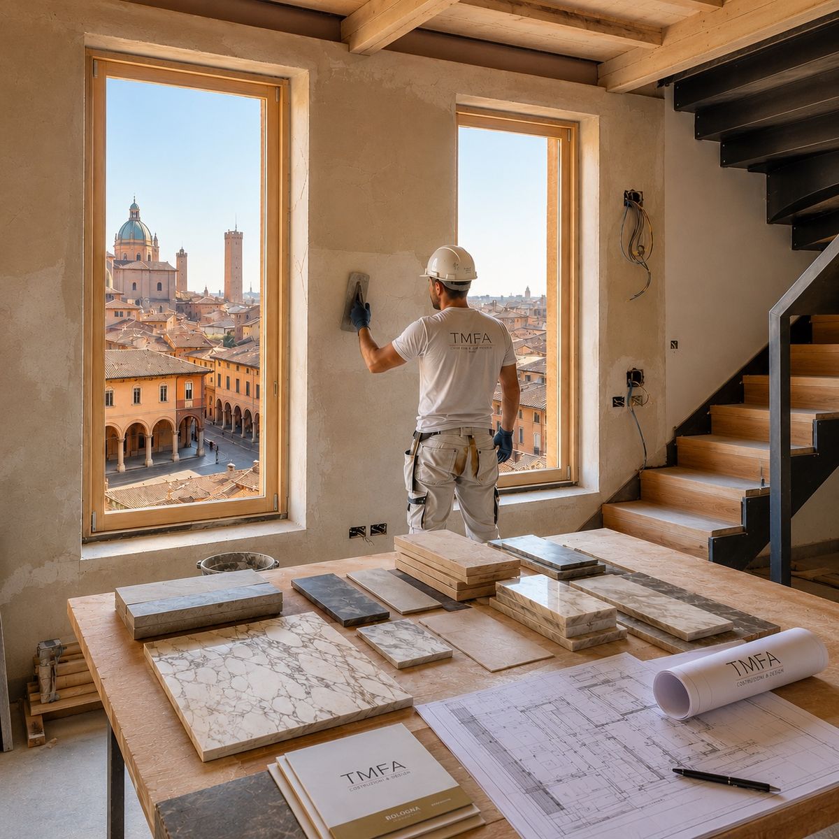 Tecnico TMFA S.r.l. al lavoro su un cantiere di ristrutturazione a Bologna